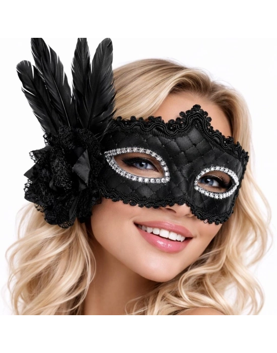 ® Siyah Tüylü Venedik Lüks Balo Maskesi