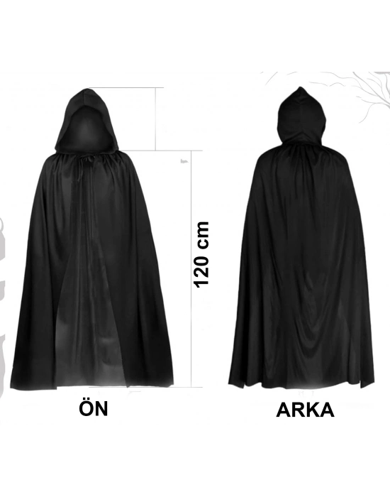 Siyah Uzun Pelerin 120 cm Kapüşonlu