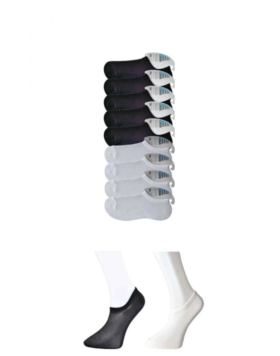 Siyah ve Beyaz Erkek Görünmez Çorap 9 çift