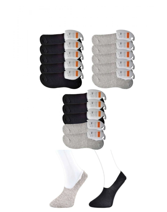 Siyah ve Gri Erkek Babet Çorap 15 çift