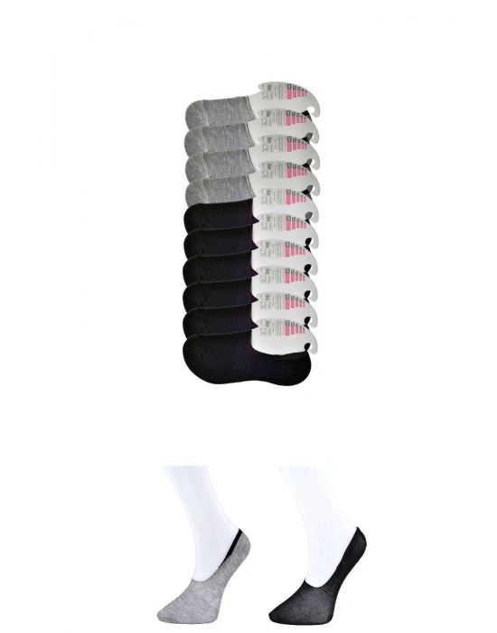 Siyah ve Gri Kadın Babet Çorap 9 çift
