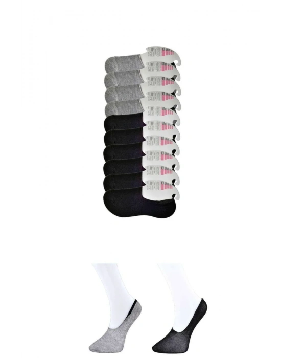 Siyah ve Gri Kadın Babet Çorap 9 çift