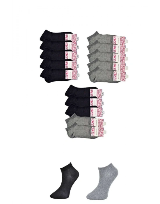 Siyah ve Gri Kadın Bilek Çorap 15 çift