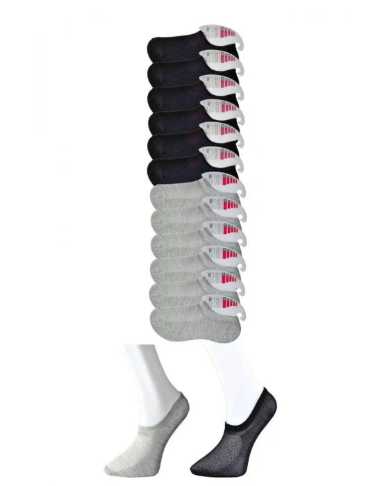 Siyah ve Gri Kadın Görünmez Çorap 12 çift