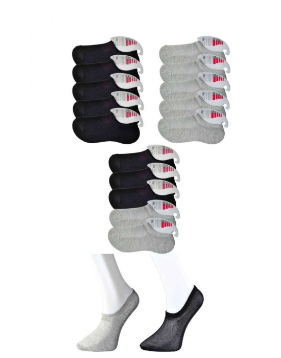 Siyah ve Gri Kadın Görünmez Çorap 15 çift