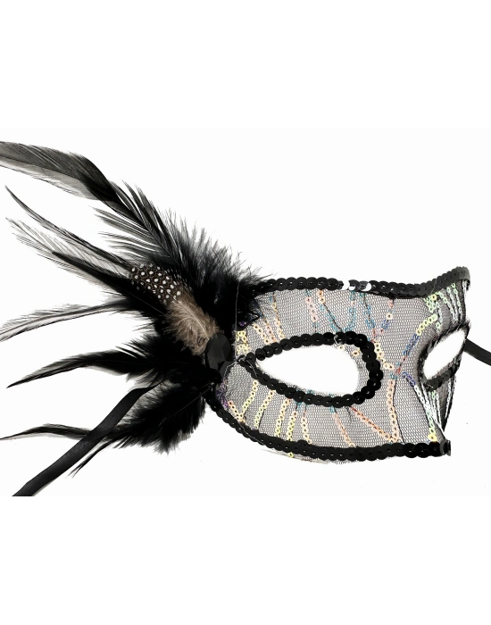 Siyah Yandan Tüylü Pul Payet Maskesi