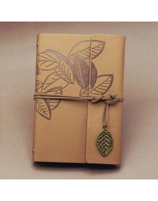 Siyah Yapraklı Deri Defter Ve Beyaz Jel Kalem Seti