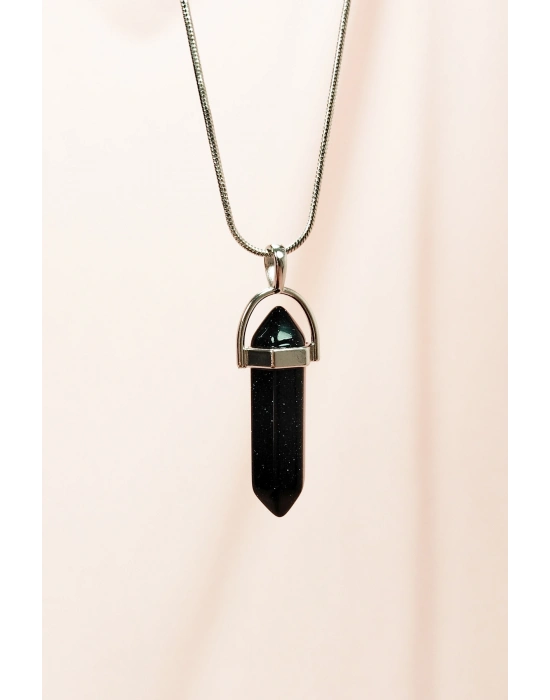 Siyah Yıldız Taşı Doğal Taşı Zincirli El Yapımı Tasarımlı Kolye Uç: 3,5 cm Zincir: 20 cm Kutulu