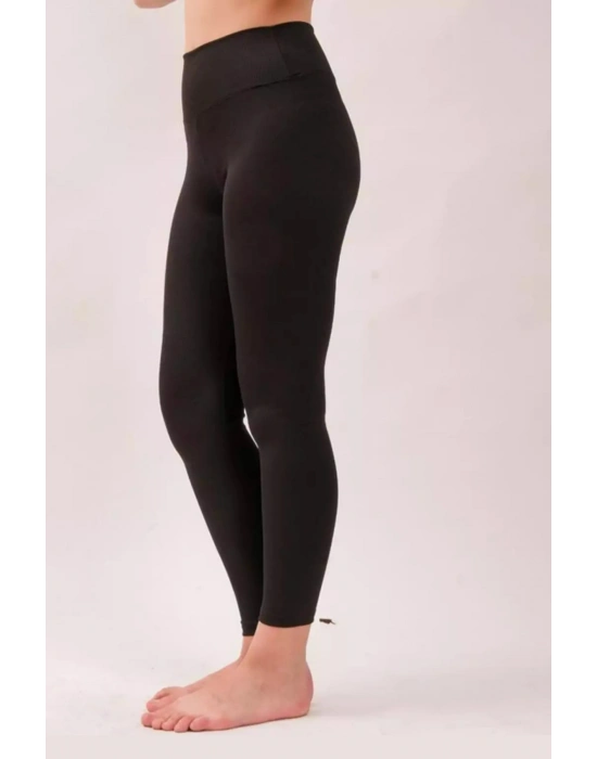 Siyah Yüksek Bel Fitilli Kadın Tayt Yazlık 2001