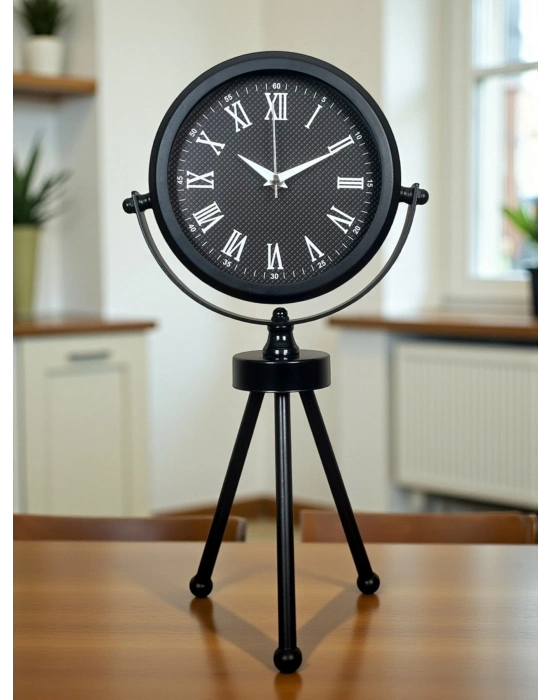 ® Siyah Zarif Dekoratif Üç Ayaklı Metal Masa Saati