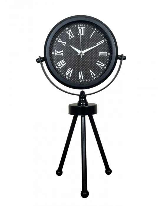 ® Siyah Zarif Dekoratif Üç Ayaklı Metal Masa Saati