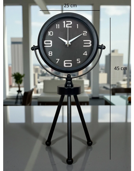 ® Siyah Zarif Üç Ayaklı Masa Saati