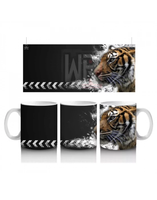 Siyah Zemin Üzerinde Kaplan Portresi – Baskılı Kahve Kupası