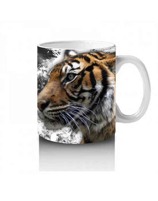 Siyah Zemin Üzerinde Kaplan Portresi – Baskılı Kahve Kupası