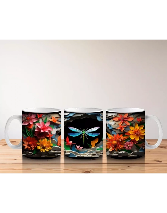 Siyah Zemin Üzerinde Parlayan Yusufçuk – Baskılı Kahve Kupası