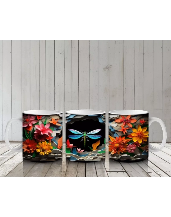 Siyah Zemin Üzerinde Parlayan Yusufçuk – Baskılı Kahve Kupası