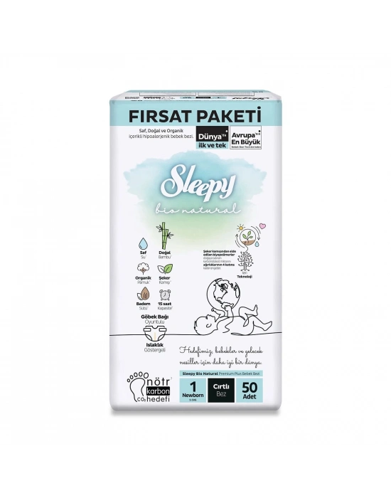 Sleepy Bio Natural Bebek Bezi Fırsat Paketi 1 Beden 2-5 Kg 50 Adet
