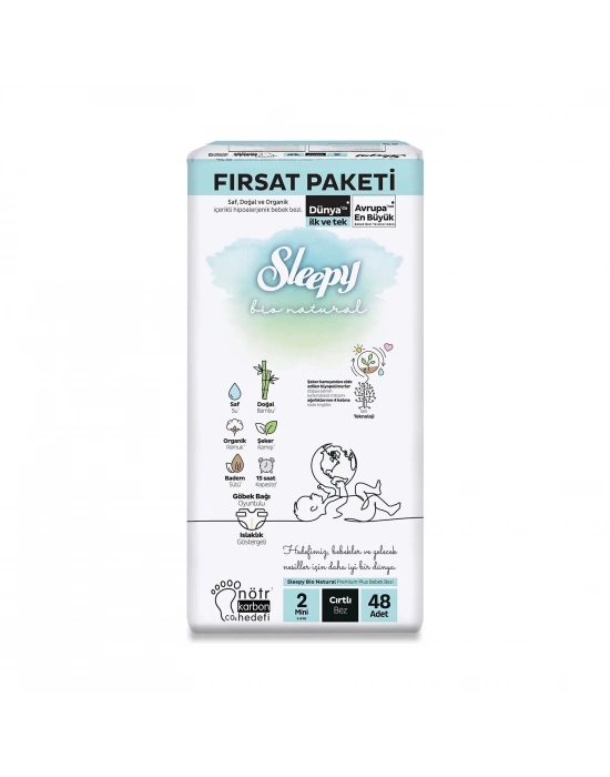 Sleepy Bio Natural Bebek Bezi Fırsat Paketi 2 Beden 48 Adet