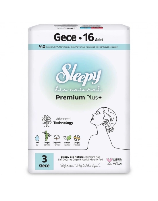 Sleepy Bio Natural Premium Plus Gece Ped 16 Adet