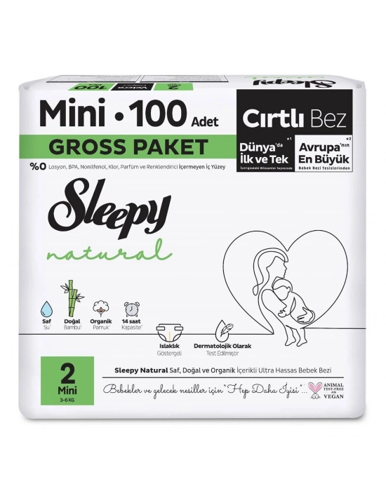 Sleepy Natural Bebek Bezi Gross Paket 2 Beden 3-6 Kg 100 Adet