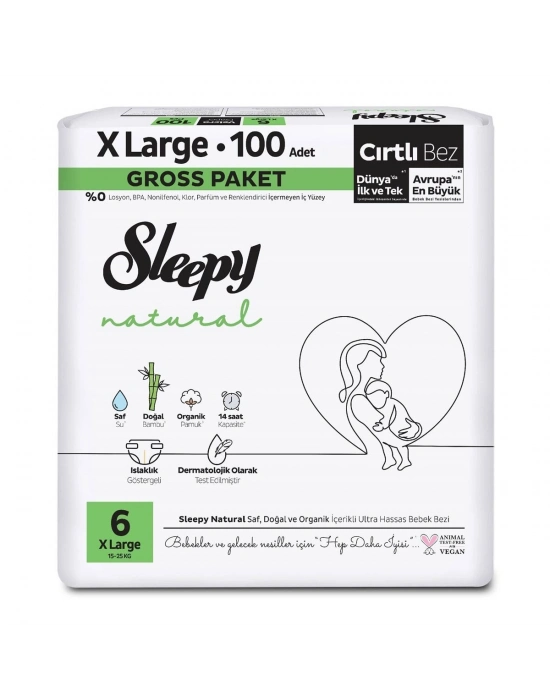 Sleepy Natural Bebek Bezi Gross Paket 6 Beden 15-25 Kg 100 Adet