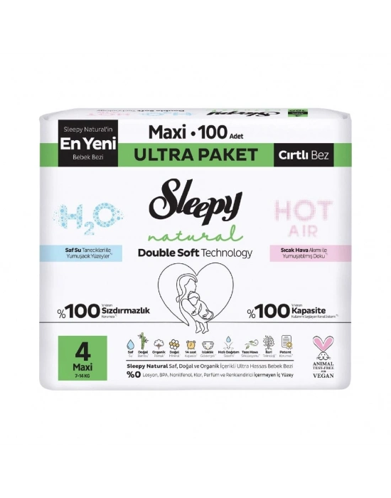 Sleepy Natural Double Soft Bebek Bezi Ultra Paket 4 Beden 100 Adet