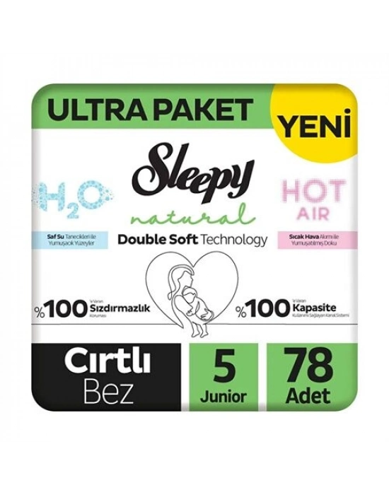 Sleepy Natural Double Soft Bebek Bezi Ultra Paket 5 Beden 78 Adet