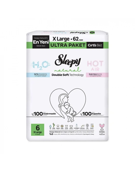 Sleepy Natural Double Soft Bebek Bezi Ultra Paket 6 Beden 62 Adet