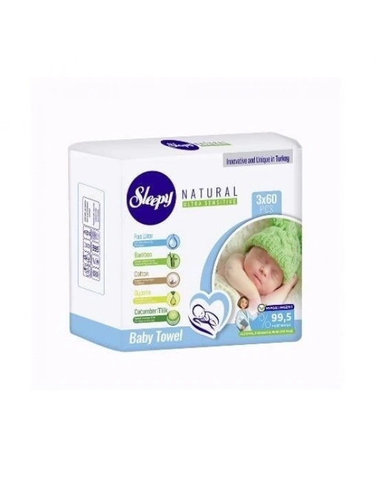 Sleepy Natural Islak Havlu Mendil 3x60 180 Yaprak