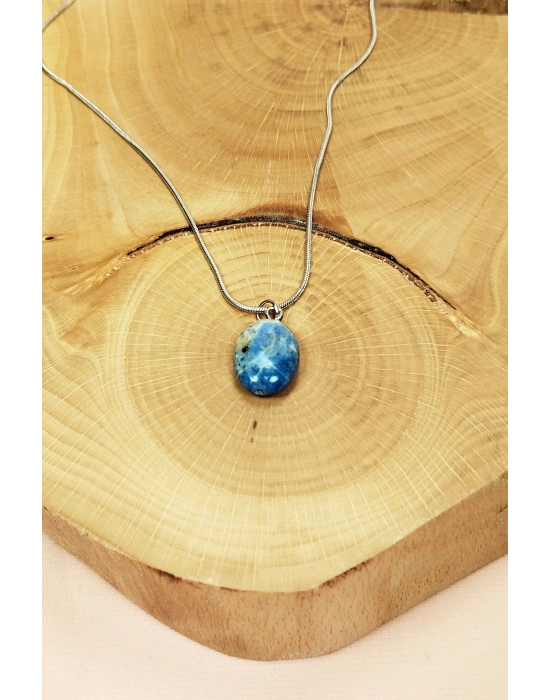 Sodalit Doğal Taşı Zincirli El Yapımı Kolye Uç: 1,5 cm Zincir: 20 cm Kutulu