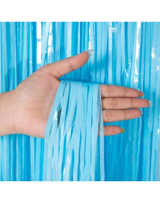 Soft Mavi Püsküllü Kapı Perdesi