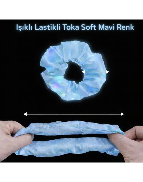 Soft Mavi Renk Led Işıklı Lastikli Saç Tokası - 3 Modlu Festival & Parti Saç Tokası