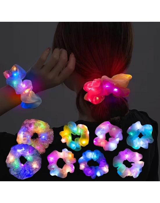 Soft Mavi Renk Led Işıklı Lastikli Saç Tokası - 3 Modlu Festival & Parti Saç Tokası