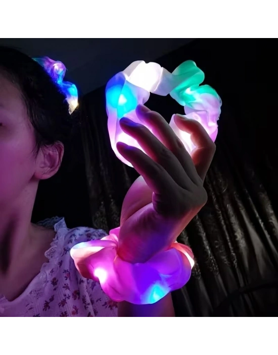 Soft Mavi Renk Led Işıklı Lastikli Saç Tokası - 3 Modlu Festival & Parti Saç Tokası