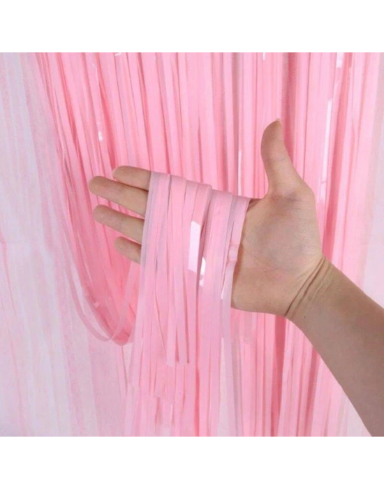 Soft Pembe Püsküllü Kapı Perdesi - Parti, Baby Shower, Cinsiyet Partisi 1x2 M