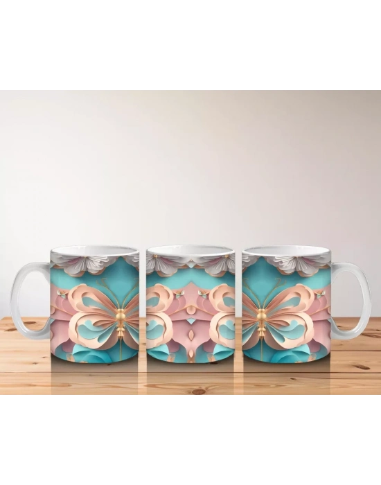 Soft Renklerde Kelebek Mandala Deseni – Baskılı Kahve Kupası
