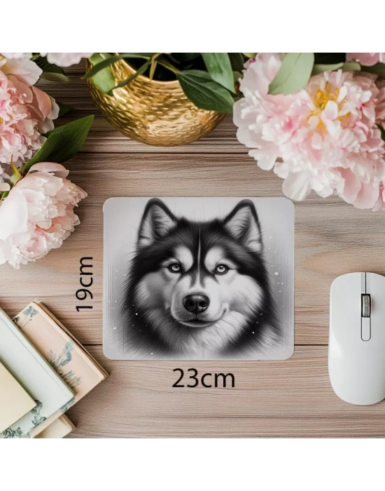 Soğuk Bakışlı Detaylı Husky Portresi - 19x23 cm 2 mm Dikdörtgen İthal Baskılı Mouse Pad