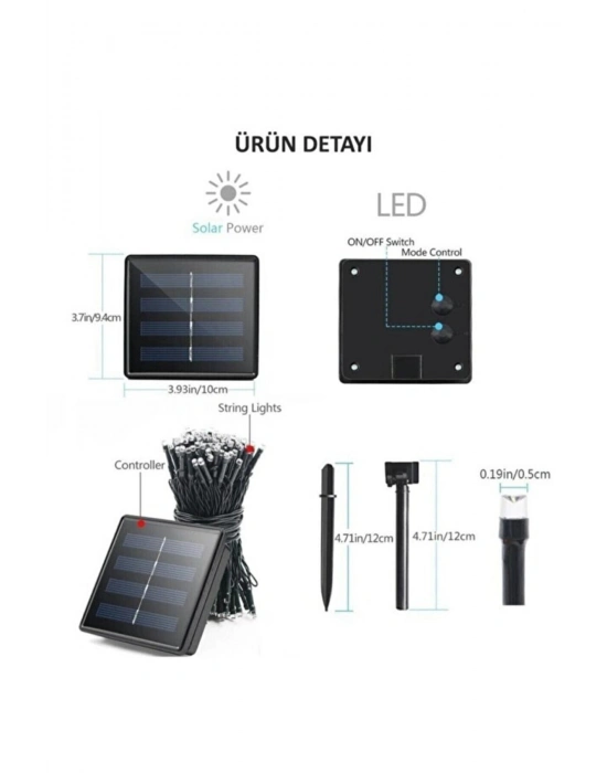 ® Solar 120 Ledli 10 Metre Gün Işığı Bahçe Aydınlatma Dekorasyon Güneş Enerjili Led Sarı Işık