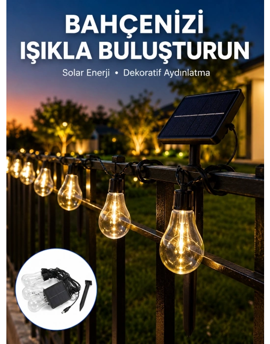 Solar LED Ampul Işık Dış Mekan Bahçe Pergola Balkon Dekoratif Aydınlatma