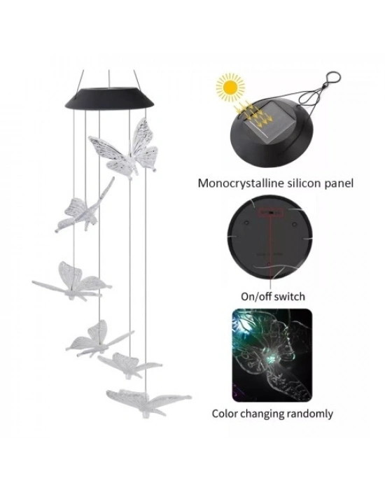 Solar Led Işıklı Kelebekli Bahçe Dekoru 6 Ledli,Renkli Işık