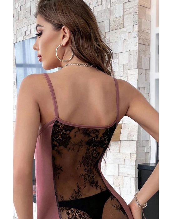 Kadın Pudra Sırt Kısmı Komple Dantelli Mini Gecelik