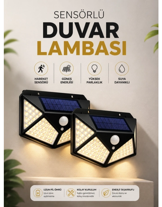 Solar Sensörlü Duvar Lambası Bahçe Lambaso Parlak Beyaz Işık Suya Dayanıklı