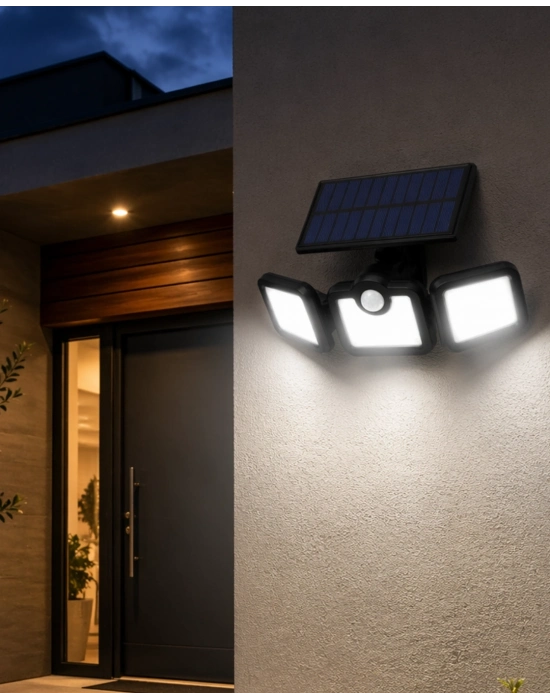 Solar Sensörlü LED Projektör Hareket Algılayıcılı Güneş Enerjili Bahçe Lambası Dış Mekan Aydınlatma