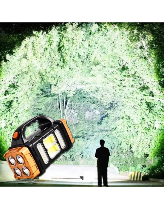 ®  Solar ve USB Şarjlı LED + COB El Feneri | 1500 mAh Şarjlı Taşınabilir Çalışma Işığı–Su Geçirmez HB-2678