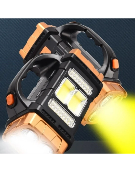 ®  Solar ve USB Şarjlı LED + COB El Feneri | 1500 mAh Şarjlı Taşınabilir Çalışma Işığı–Su Geçirmez HB-2678