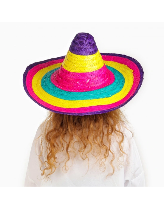 Sombrero Meksika Şapkası Renkli Örme Hasır Çocuk Boy