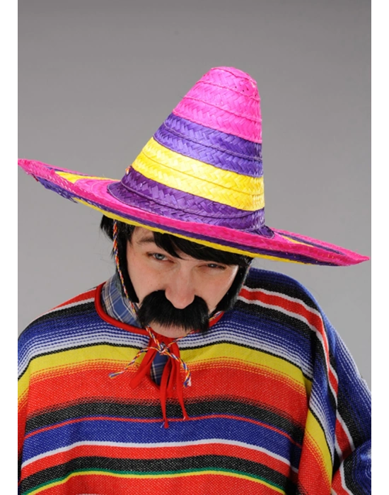 Sombrero Meksika Şapkası Renkli Örme Hasır Yetişkin Boy