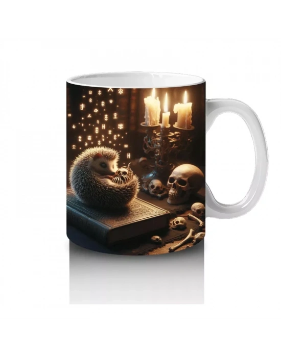 Şömine Başında Kitap Okuyan Cadı Figürlü Sıcak Cadılar Bayramı Baskılı Kupa Bardak