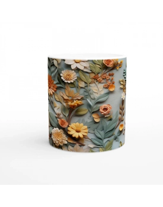 Sonbahar Bahçesi Rölyef Çiçekli Kupa Bardak