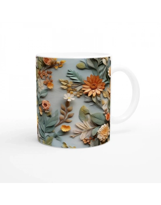 Sonbahar Bahçesi Rölyef Çiçekli Kupa Bardak